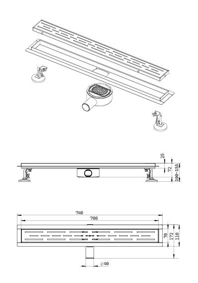 Aquasan Floor drain PREMIUM 700mm