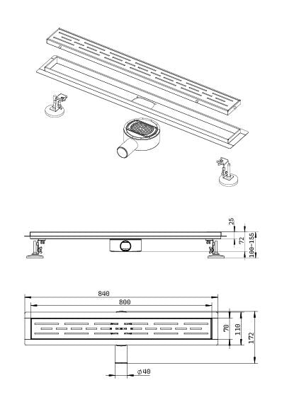Aquasan Floor drain PREMIUM 800mm