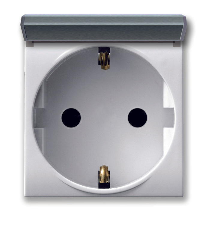 441090TSS Ave Shuko socket with cover 2P+Z 16A 250Vac, Domus white color, 2 modules