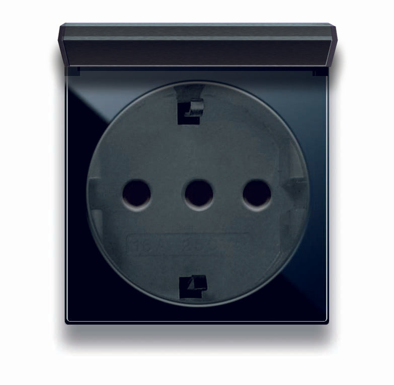 445090TSS Ave Shuko socket with cover 2P+Z 16A 250Vac, Tekla black matte color, 2 modules