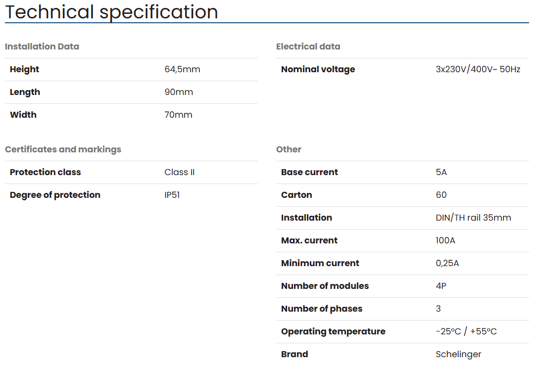 Schelinger Electricity Meter 3 Phase Mid 100A