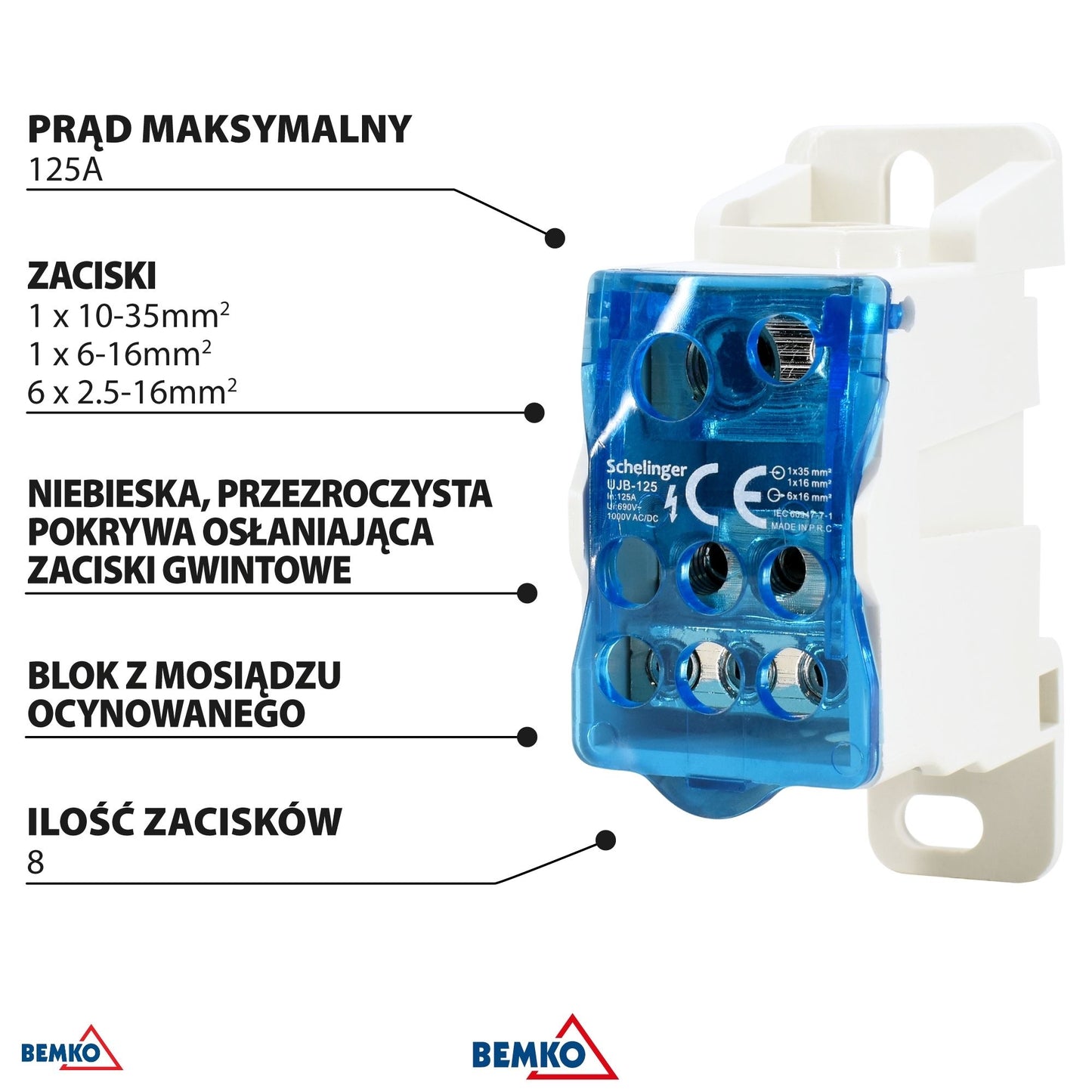 Schelinger Modular Distribution Block 8 (IN 10-35mm, 4x6-16mm OUT 6x2,5-16mm)